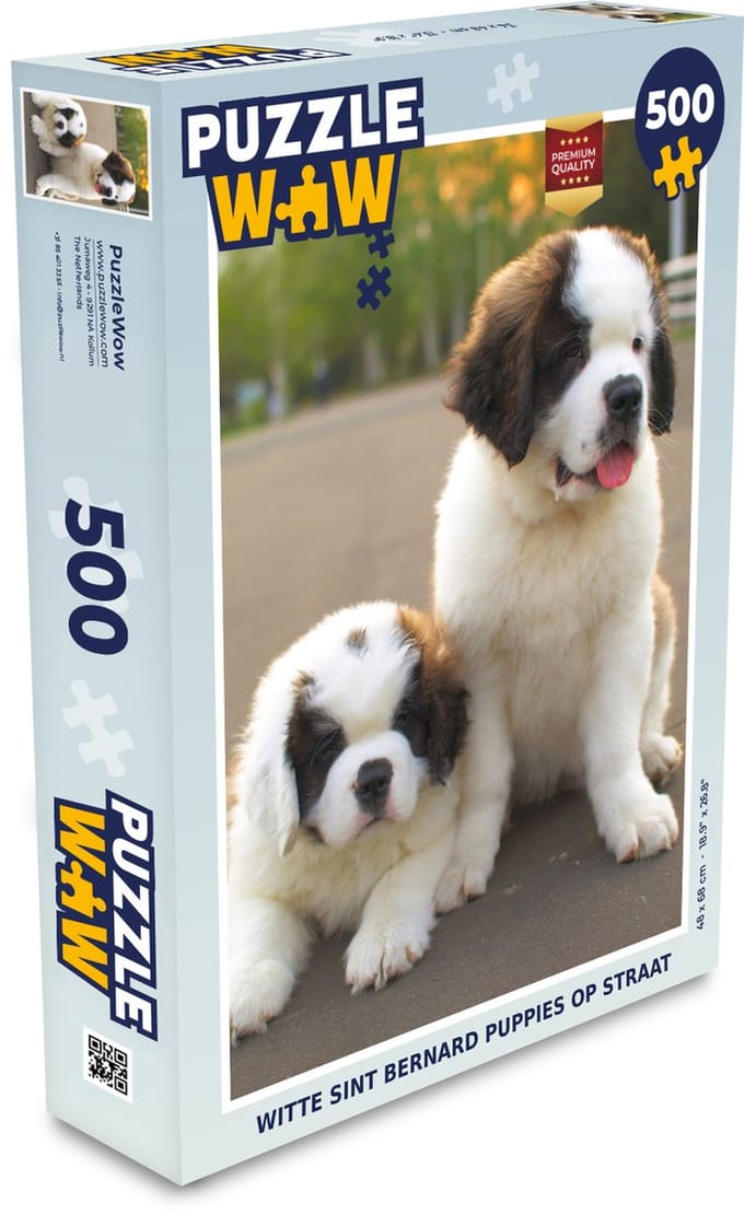 Puzzel Witte Sint Bernard puppies op straat - Legpuzzel - Puzzel 500 stukjes