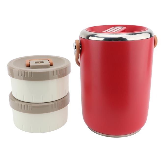 Boîte à lunch isotherme portable et empilable en acier inoxydable 304 de 2 L L rouge