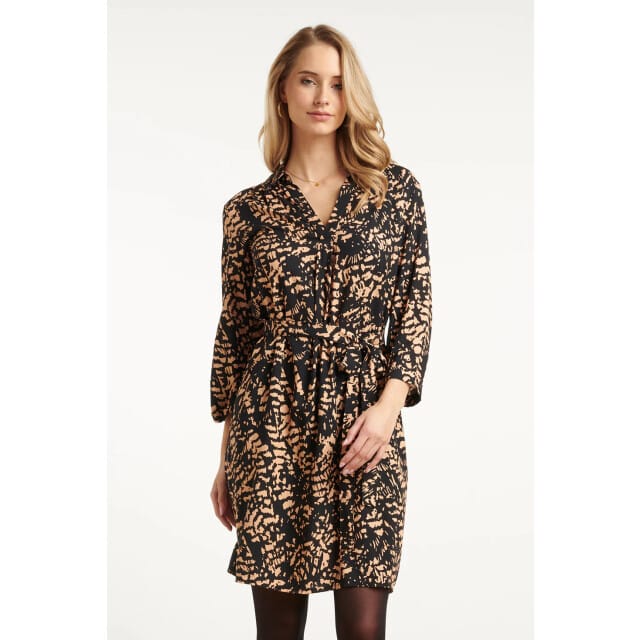 Smashed Lemon Korte jurk met abstract zwart en camel print |