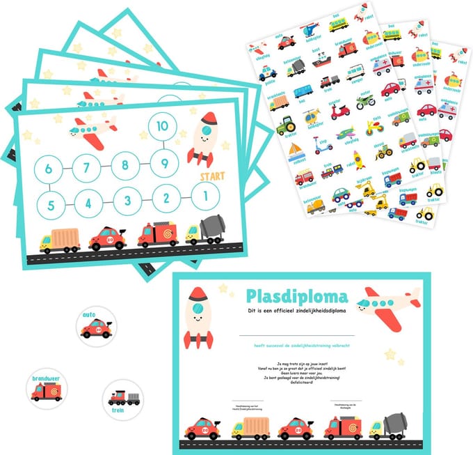 Beloningssysteem Voertuigen - 5 Beloningskaarten, 105 Stickers & Plasdiploma