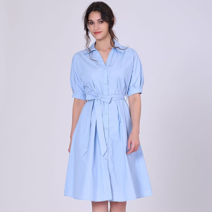 Katoenen shirtjurk met gezwollen mouwen