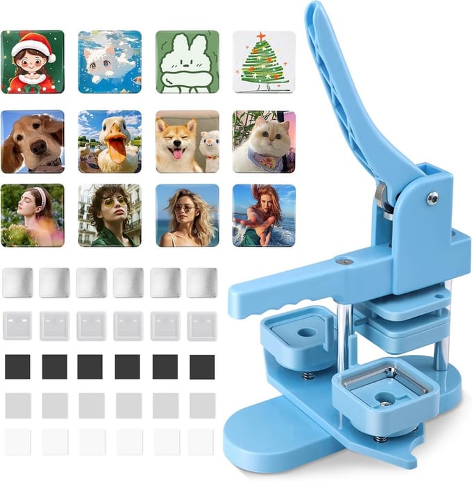 Vierkante magneetknopset 50 x 50 mm met steekmachine en 100 accessoires
