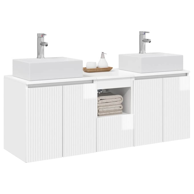 vidaXL - Badkamerkast - set - 3 - st - Hoogglans - Wit - 129 - x - 41 - x - 79,5 - cm
