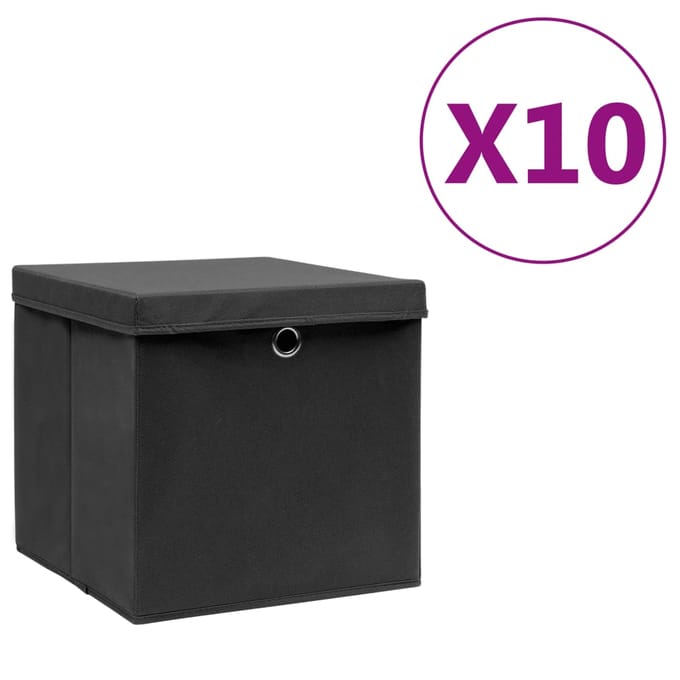 vidaXL - Opbergboxen - met - deksel - 10 - st - 28x28x28 - cm - zwart