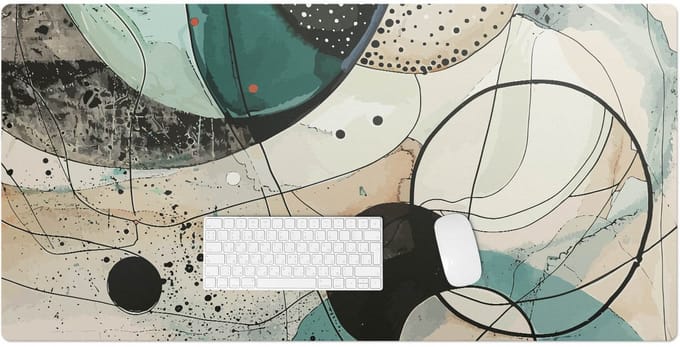 Wallfluent - Abstracte Cirkels Bureau Onderlegger - 120x60 cm - Turkoois Bureau Pad - Boho-patroon Bureau Onderlegger Groot - Onderlegger Bureau - Kantoor Accessoires - Bureauonderlegger XXL