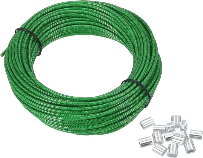 RVS Draadkabel 3mm met Zwarte Vinyl Coating - 20 Meter Kabel en Klemmen