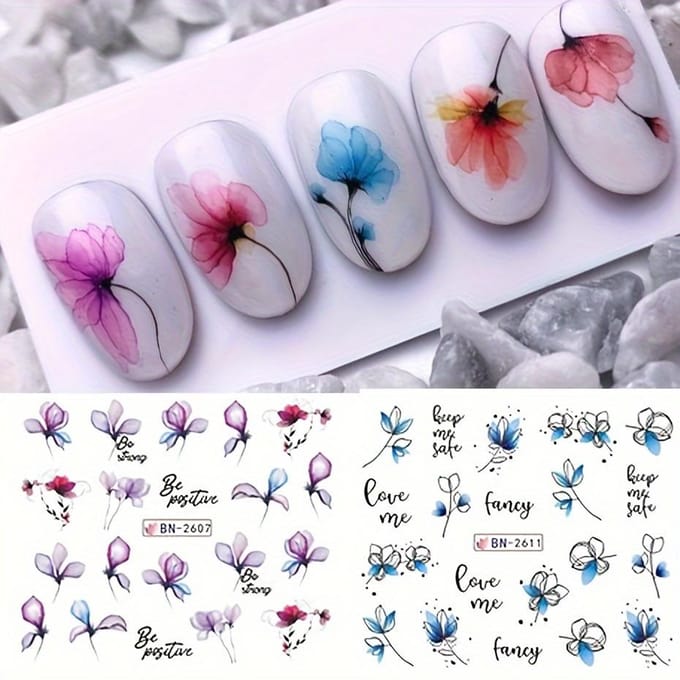 Nagelsticker Bloem Watertransfer Nagel Decal Wraps Nagelkunst Tips Manicure Decor BN2605-2616 white