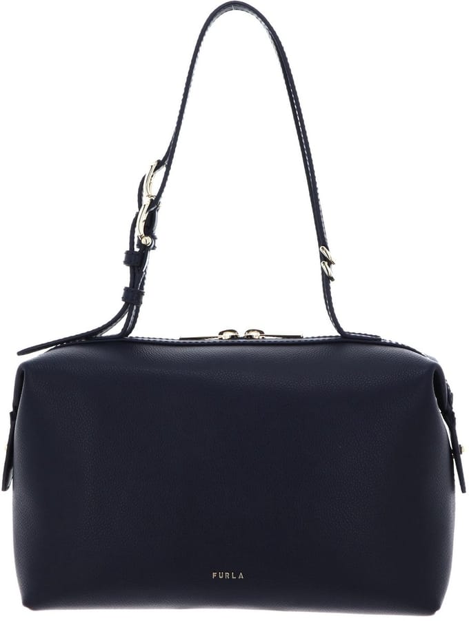 FURLA Leren handtas schoudertas Double Boston Bag Ink Blue donkerblauw