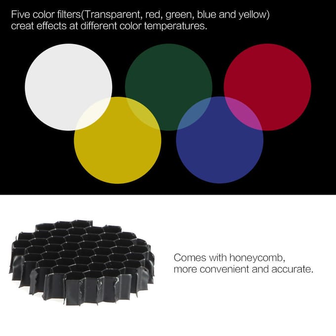 Snoot met honingraatroosterkleur + gelkit voor Bowens Mount Strobe Monolight black