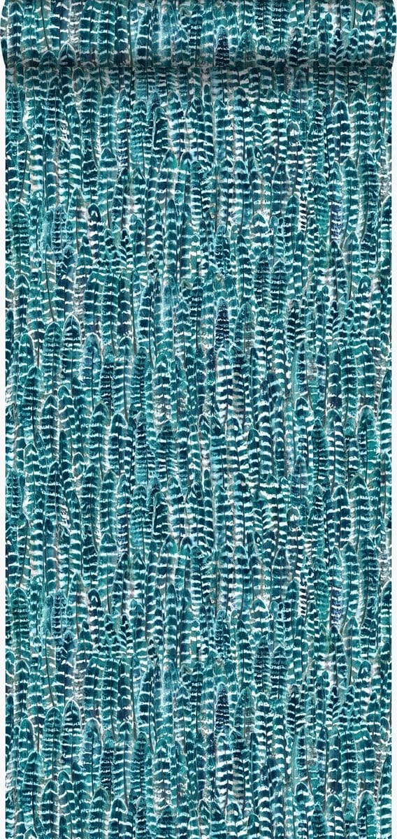Origin Wallcoverings behang veren zeegroen - 53 cm x 10.05 m - 347393