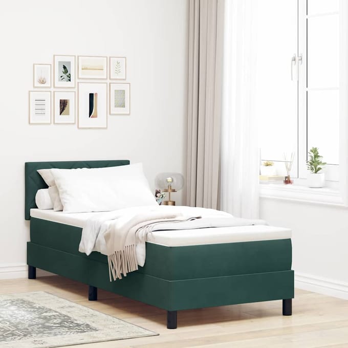 vidaXL - LED - Box - Spring - Bed - Donkergroen - 80 - x - 200 - cm - Fluweel