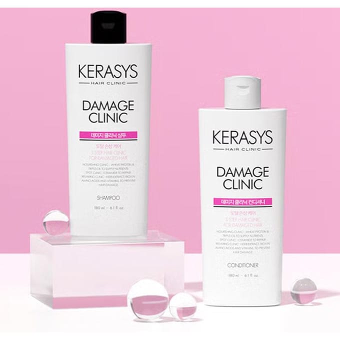 KeraSys Damage Clinic Shampoo 180 ml + Spoeling 180 ml Set white
