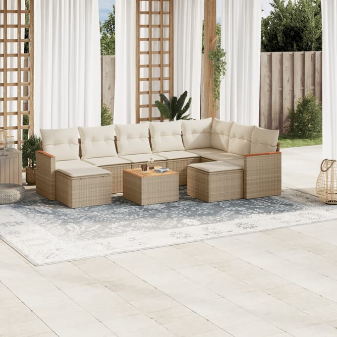 vidaXL - 10-delige - Loungeset - met - kussens - poly - rattan - beige