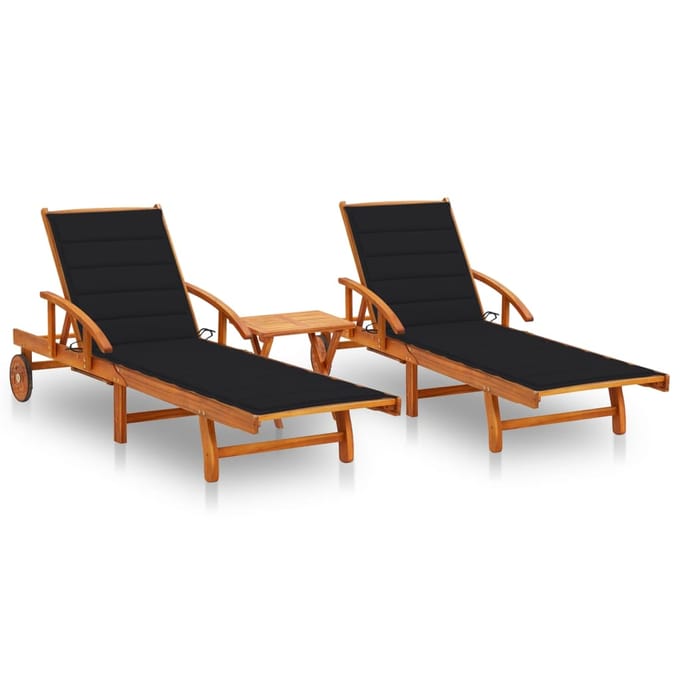 vidaXL - Ligstoelen - 2 - st - met - tafel - en - kussens - massief - acaciahout