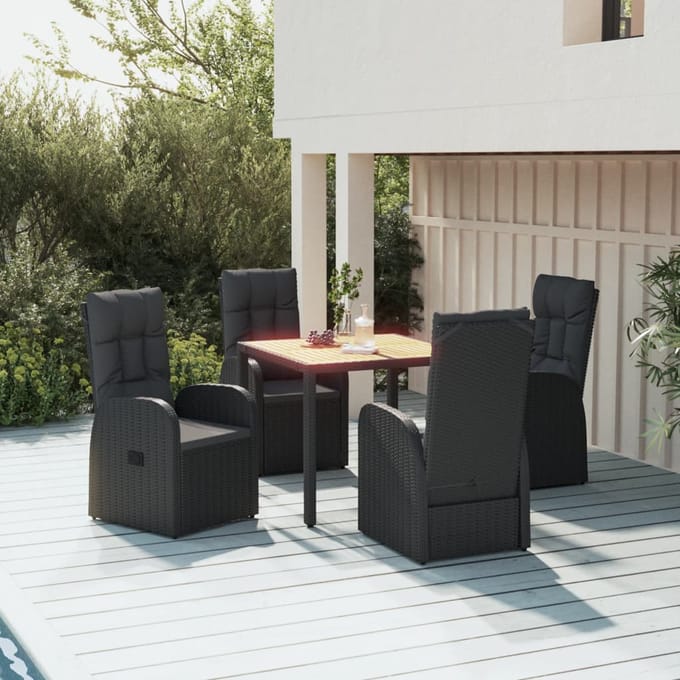 vidaXL - 5-delige - Tuinset - met - kussens - poly - rattan - zwart