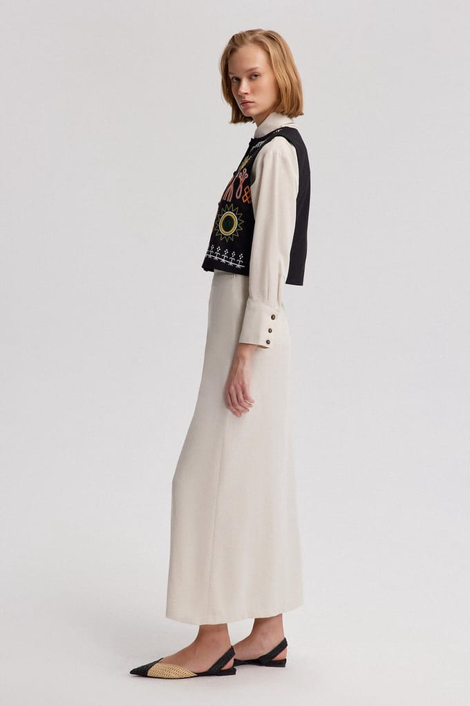 Touché Privé - Geborduurd linnen gilet - Zwart - Dames