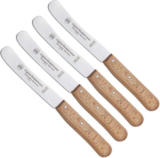 RÖR Solingen Ontbijtmes Buckels – Lemmet 11,5 cm – Beukenhout – 4 stuks