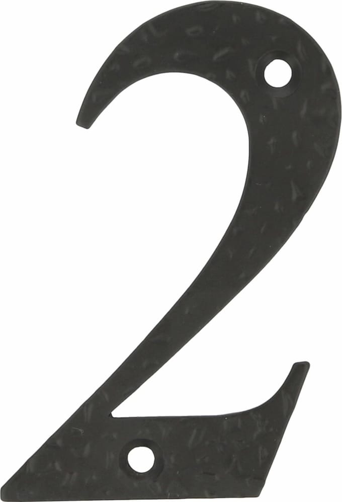 AMIG Huisnummer 2 - massief gesmeed staal - 10cm - incl. bijpassende schroeven - zwart