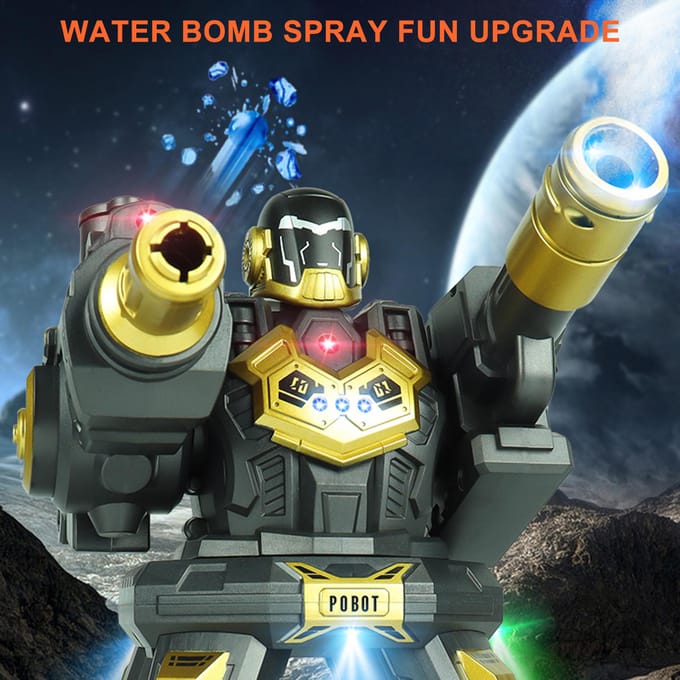 Robot speelgoed, 2.4G afstandsbediening robot 4 wiel aandrijving waterbom spuit robot speelgoed met lichten muziek 2 1 Remote Control zilver