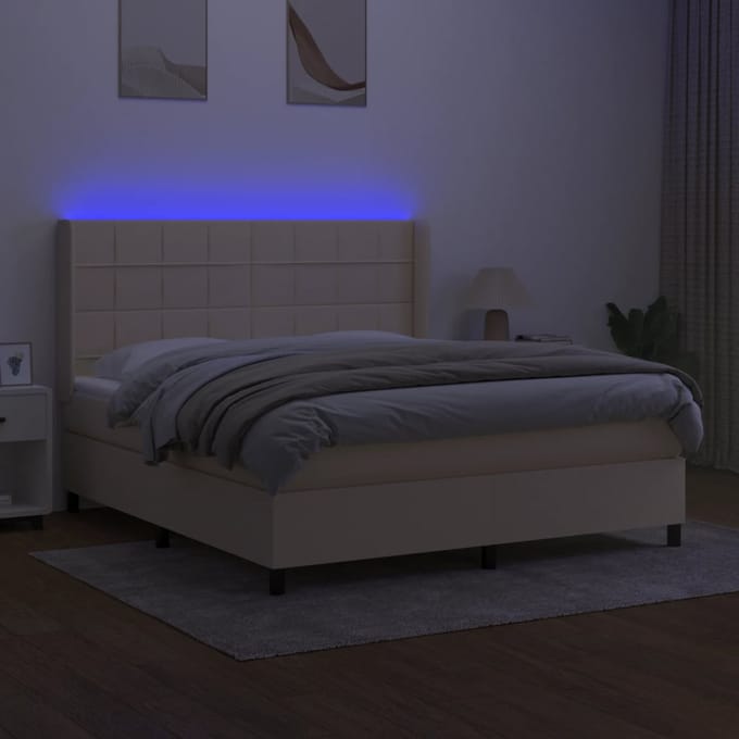 vidaXL - Boxspring - met - matras - en - LED - stof - crèmekleurig - 160x200 - cm