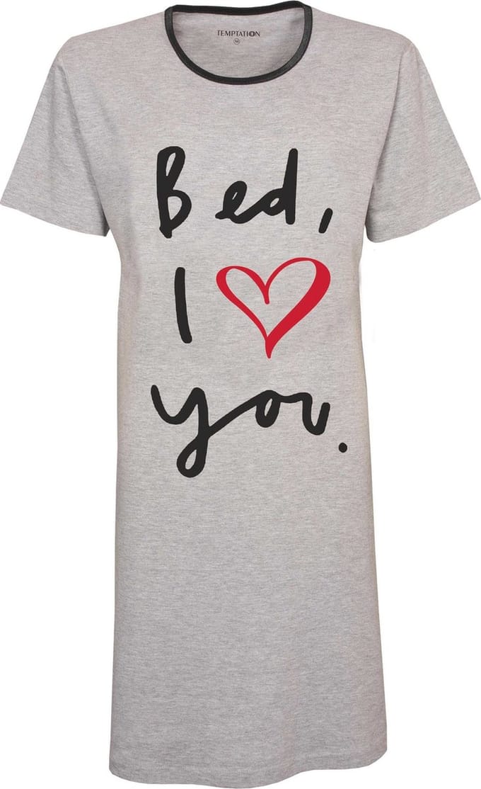 Temptation Dames Nachthemd - Bigshirt - Grijs - Maat M
