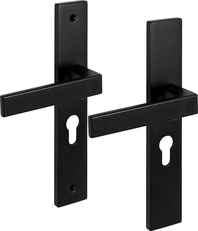Deurklink met profielcilinder - 55mm - Eliot serie op schild - mat zwart - complete set
