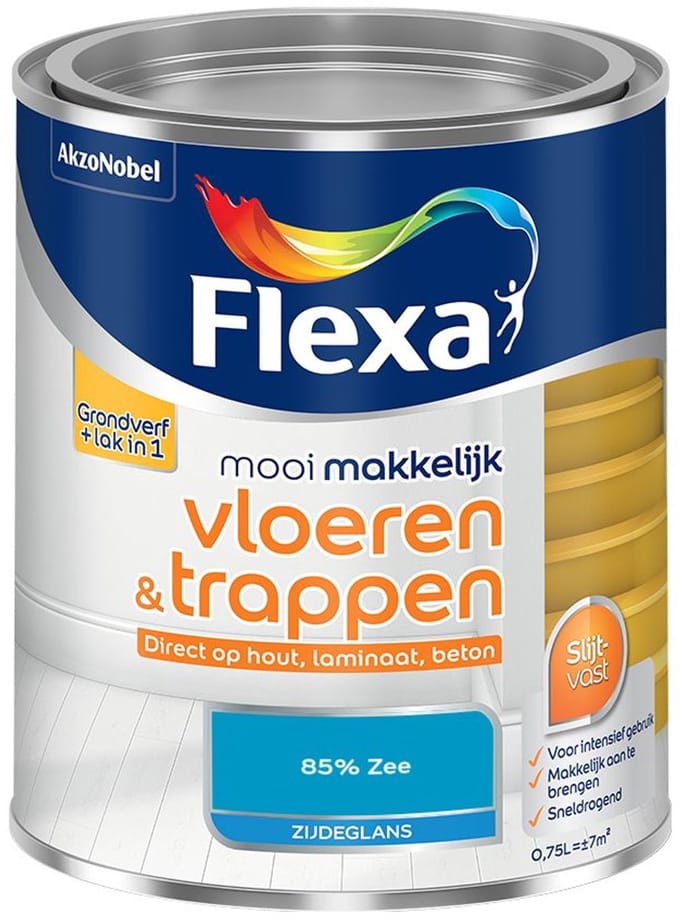 Flexa - Mooi Makkelijk Vloeren & Trappen Zijdeglans - 85% Zee - Mengverf - 750 Ml