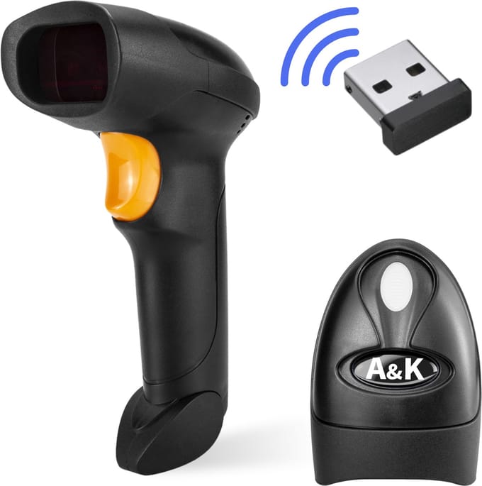 A&K Barcode Scanner – Draadloze 1D & 2D QR Lezer – Plug & Play USB