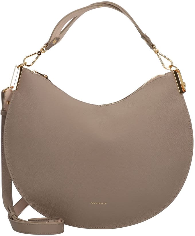 COCCINELLE Leren Schoudertas Sunup Handbag Double Grainy Leather Warm Taupe / Rosette