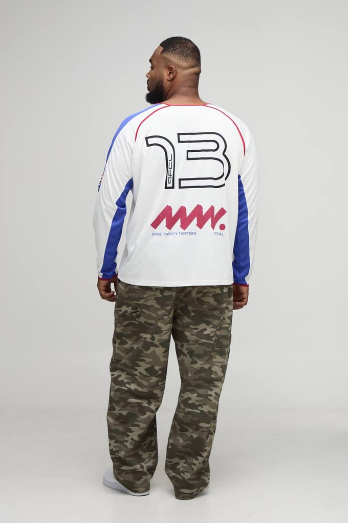 Plus Oversized Moto Print Raglan Sports Top | White | Size 2XL