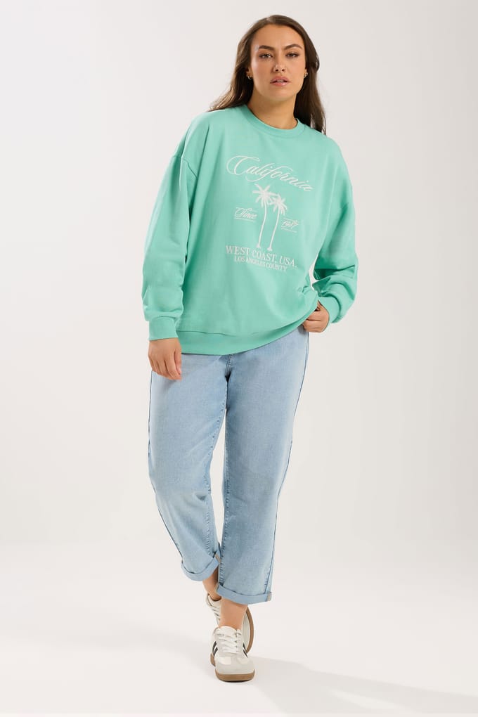 Yours Mintgroen Geborduurd 'California' Sweatshirt Size 46