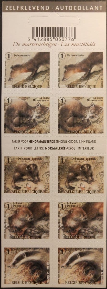 Bpost - Dieren - 10 postzegels tarief 1 - Verzending België - De marterachtigen