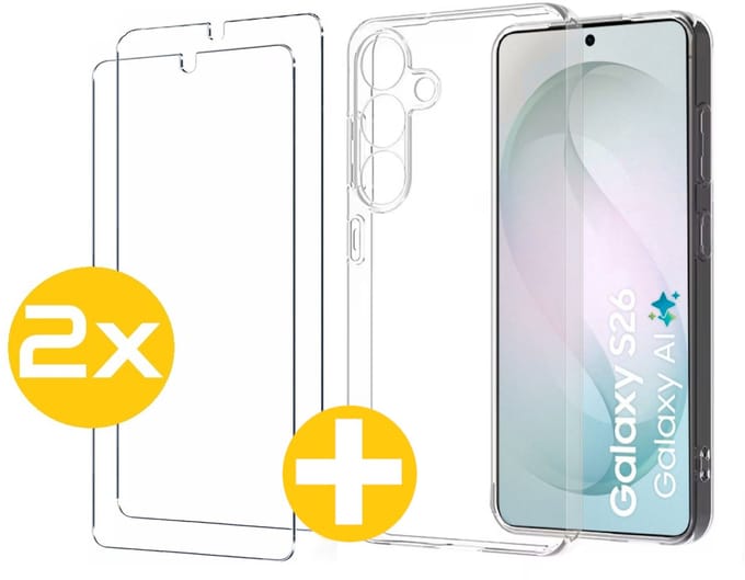 Hoesje en Screenprotector Combi Geschikt Voor Samsung Galaxy S26 - Transparant Hoesje + 2x Screenprotector