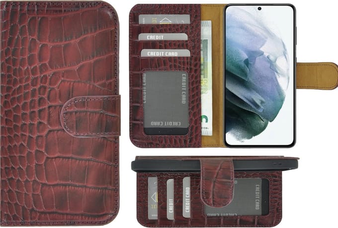 MoDo hoesje Geschikt voor Samsung Galaxy A54 - Echt Leer Book Case - Croco Bordeauxrood
