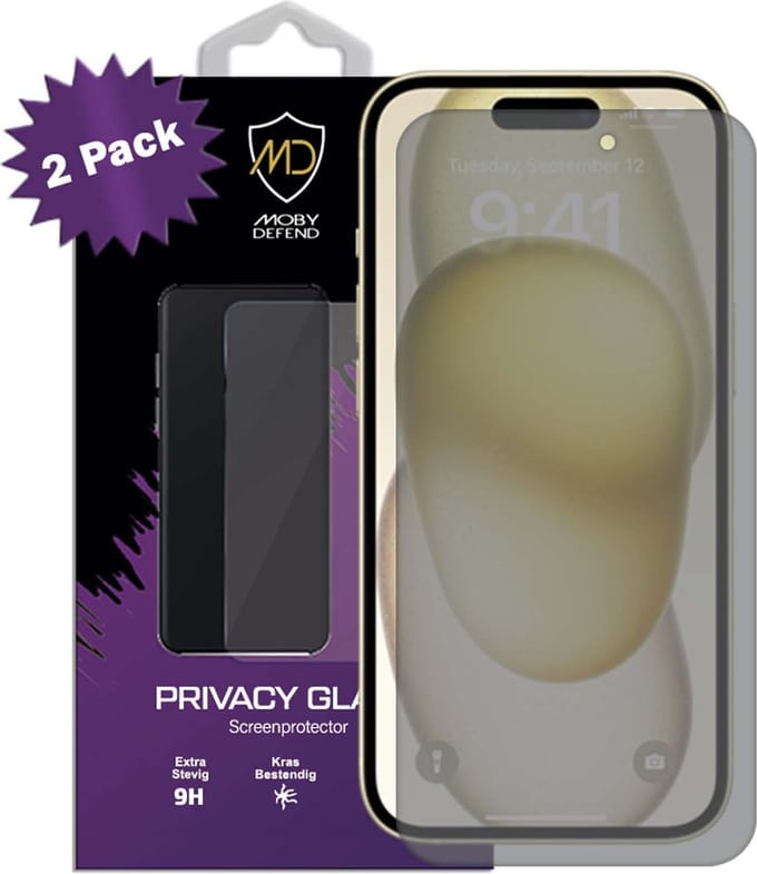 2-Pack MobyDefend Screenprotectors - Geschikt voor iPhone 15 Plus - Matte Privacy Glass Screensavers