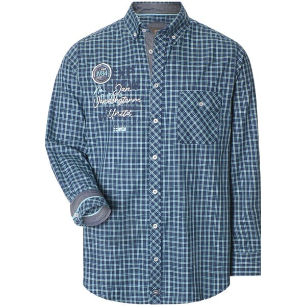 Jan Vanderstorm herren Overhemd - 43/44 - donkerblauw - Plus Size