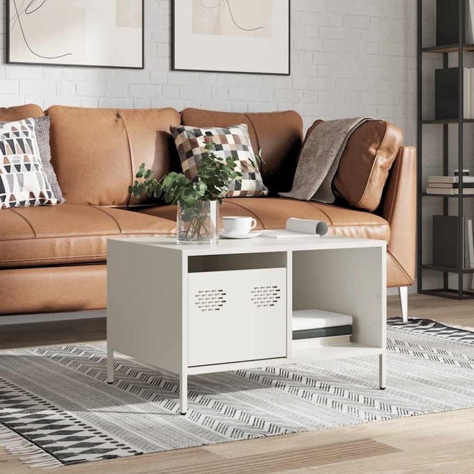 vidaXL - Salontafel - 68,5x50x43,5 - cm - koudgewalst - staal - wit