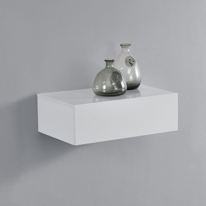 Wandplank met lade zwevend 46x30x15 cm wit glanzend