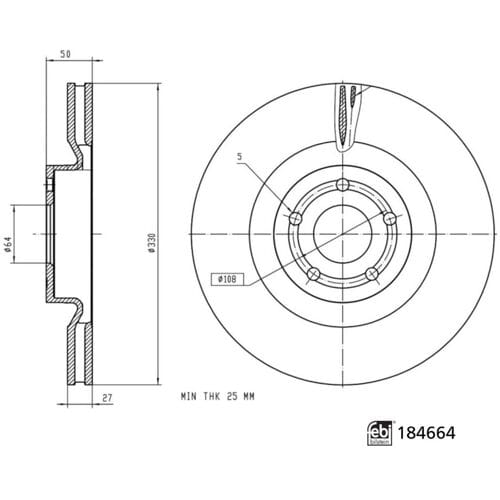 Remschijf FEBI BILSTEIN 184664, 1 stuk