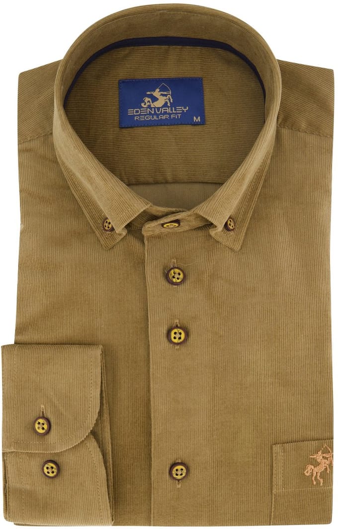 Normale fit overhemd Eden Valley corduroy bruin rib