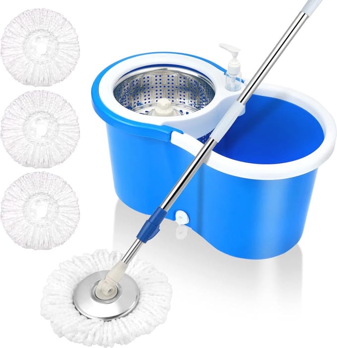 360 Graden Spin Mop Emmer Systeem - Vloerreiniging met Microfiber Dweilkoppen