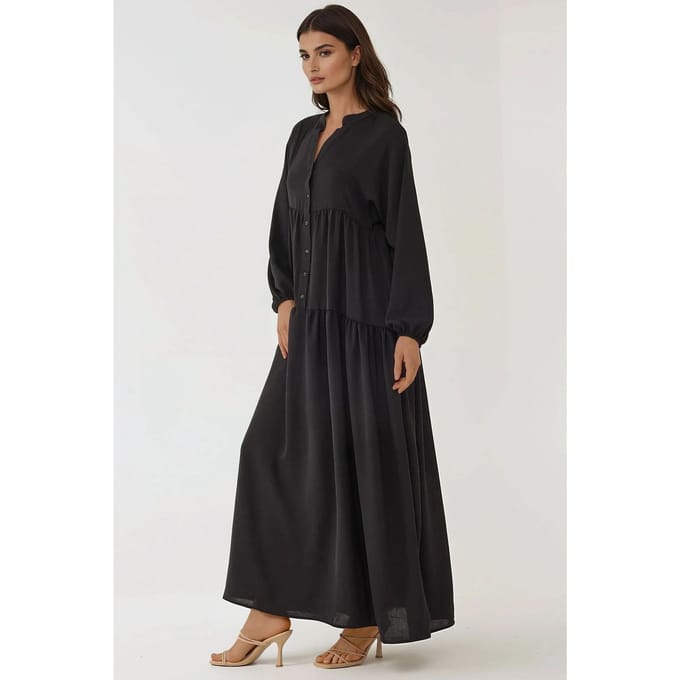 Gestructureerde V-hals Maxi-jurk met knoopdetails