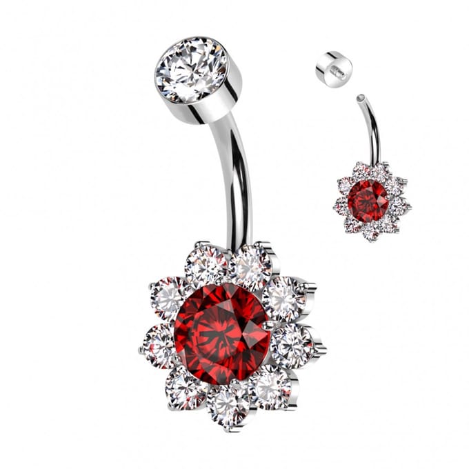 Navelpiercing titanium flower wit met rood - LMPiercings