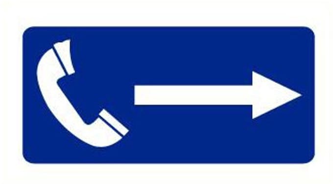 Telefoon met pijl naar rechts sticker, blauw wit 200 x 75 mm