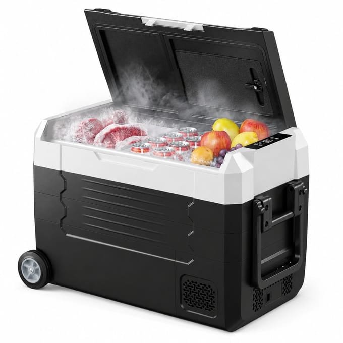 SmartLiving.Store - Koelbox - Mini Koelkast - Draagbare Koelbox elektrisch - Met Wielen - 2 Compartimenten - 35L - Zwart