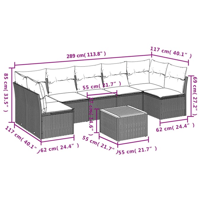 vidaXL - 8-delige - Loungeset - met - kussens - poly - rattan - beige