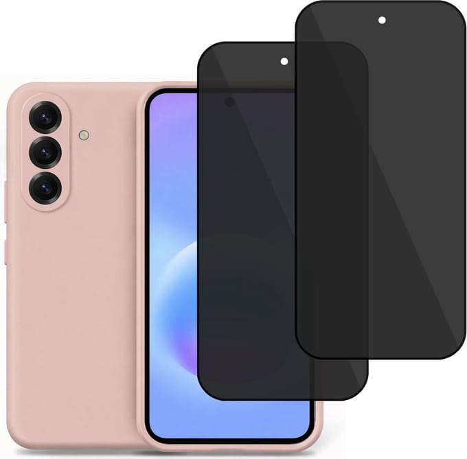Technow hoesje + 2x Privé Screenprotector geschikt voor Samsung Galaxy A37 – Privacy Tempered Glass - Back Case - Cover - Roze