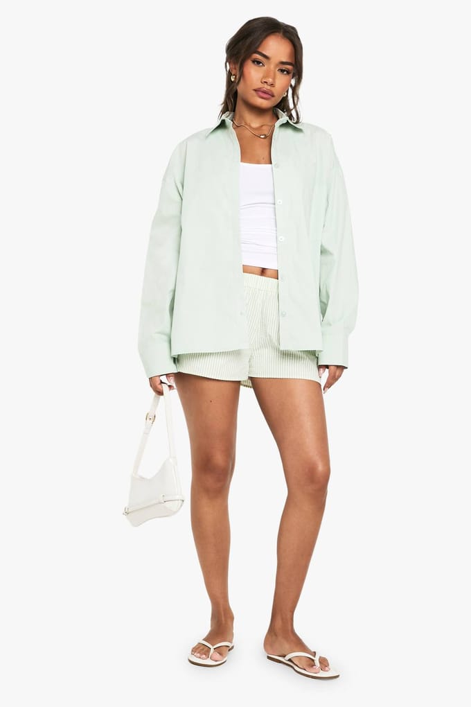 boohoo Dames Katoenen popeline oversized shirt | Sage | Maat: 6