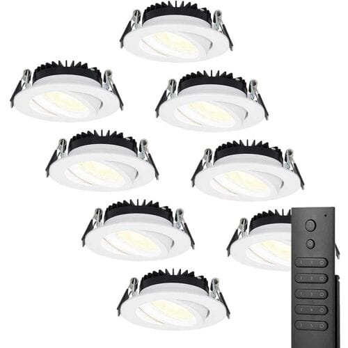 8x HOFTRONIC Rome - Inbouwspot met afstandsbediening - LED - Zaagmaat 75mm - Wit - Dimbaar - Kantelbaar - 6 Watt - 500 lumen - 230V - 2700K Extra warm wit - Plafondspots - Inbouwspot voor badkamer en buiten - 5 jaar garantie
