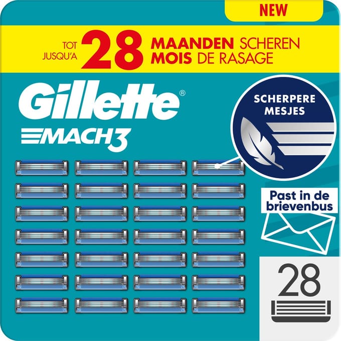 Gillette Mach3 Basis Scheermesjes voor Mannen - 28 stuks